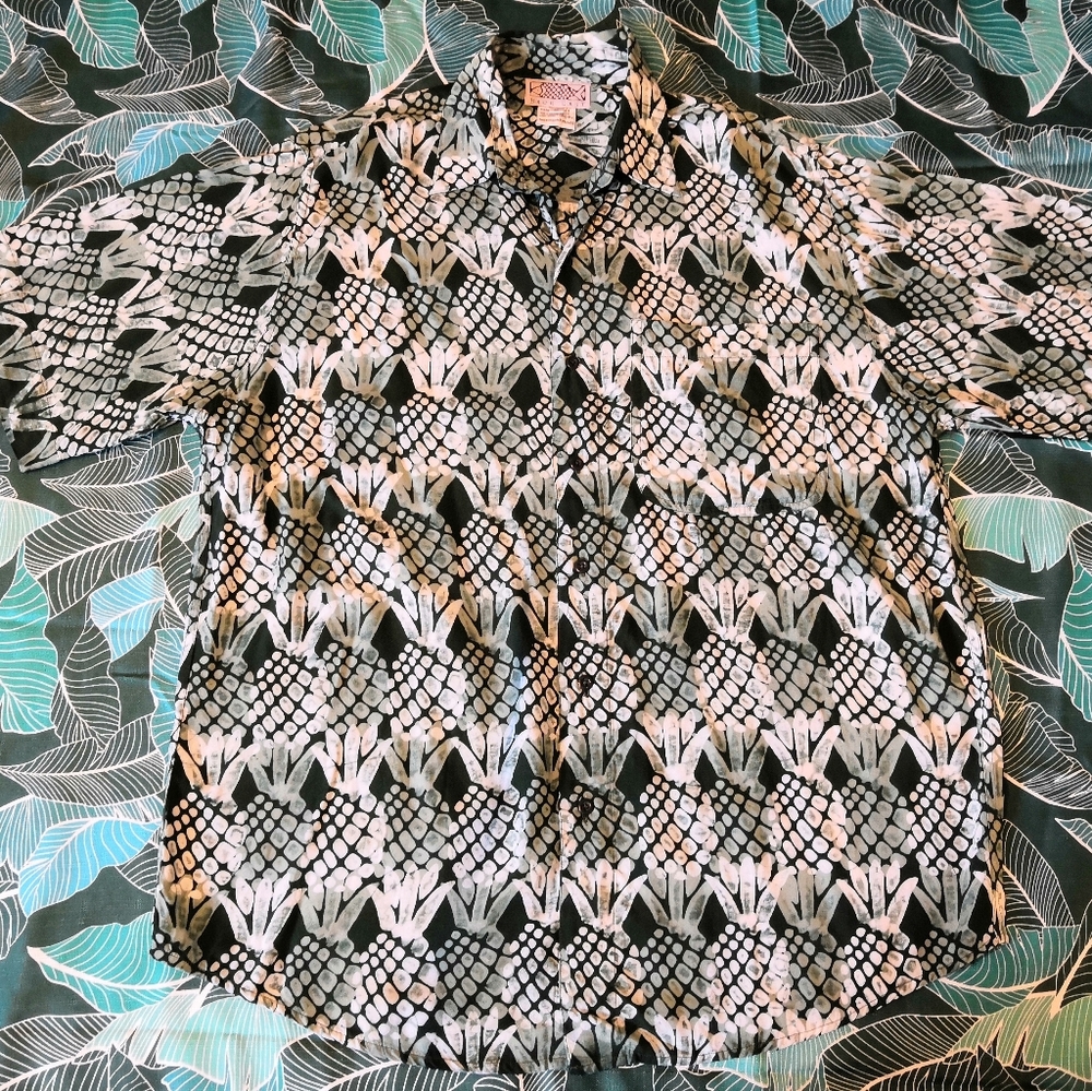 Back East Men's short Sleeve Aloha Hawaiian Shirt Cotton Green Size L